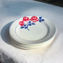 6 assiettes à dessert au décor à la rose