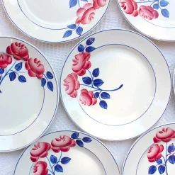 6 assiettes à dessert au décor à la rose