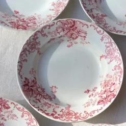 10 assiettes creuses en terre de fer rose