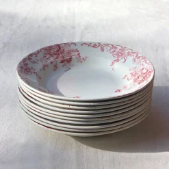 10 assiettes creuses en terre de fer rose