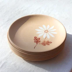 6 assiettes en grès fleuries