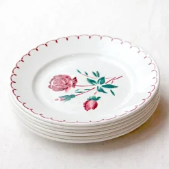6 assiettes plates à la rose rouge
