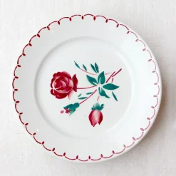 6 assiettes plates à la rose rouge