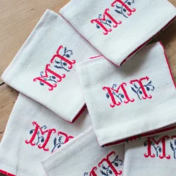 6 serviettes anciennes en métis damassé brodé