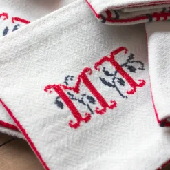 6 serviettes anciennes en métis damassé brodé