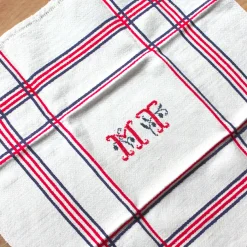 6 serviettes anciennes en métis damassé brodé