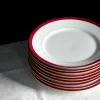Assiettes en porcelaine liseré rose framboise