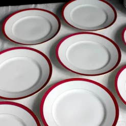 Assiettes en porcelaine liseré rose framboise