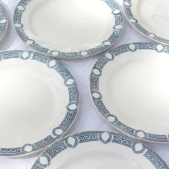 Assiettes plates en terre de fer décor encre