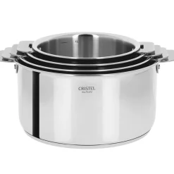 Batterie de trois casseroles inox 18/10 cinq couches manche amovible