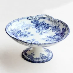 Compotier ancien aux fleurs bleues