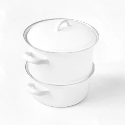 Cuiseur vapeur en émail blanc