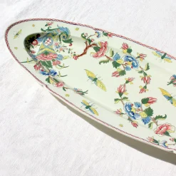 Plat à poisson au décor d’oiseaux et papillons Gien