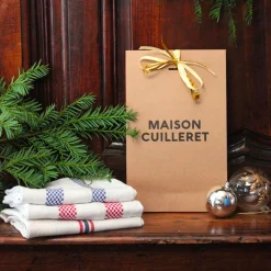 Torchon blanc 100% lin à petits carreaux