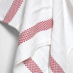 Torchon blanc 100% lin à petits carreaux