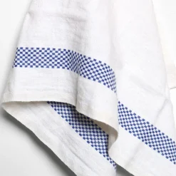 Torchon blanc 100% lin à petits carreaux