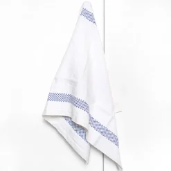 Torchon blanc 100% lin à petits carreaux