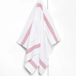 Torchon blanc 100% lin à petits carreaux